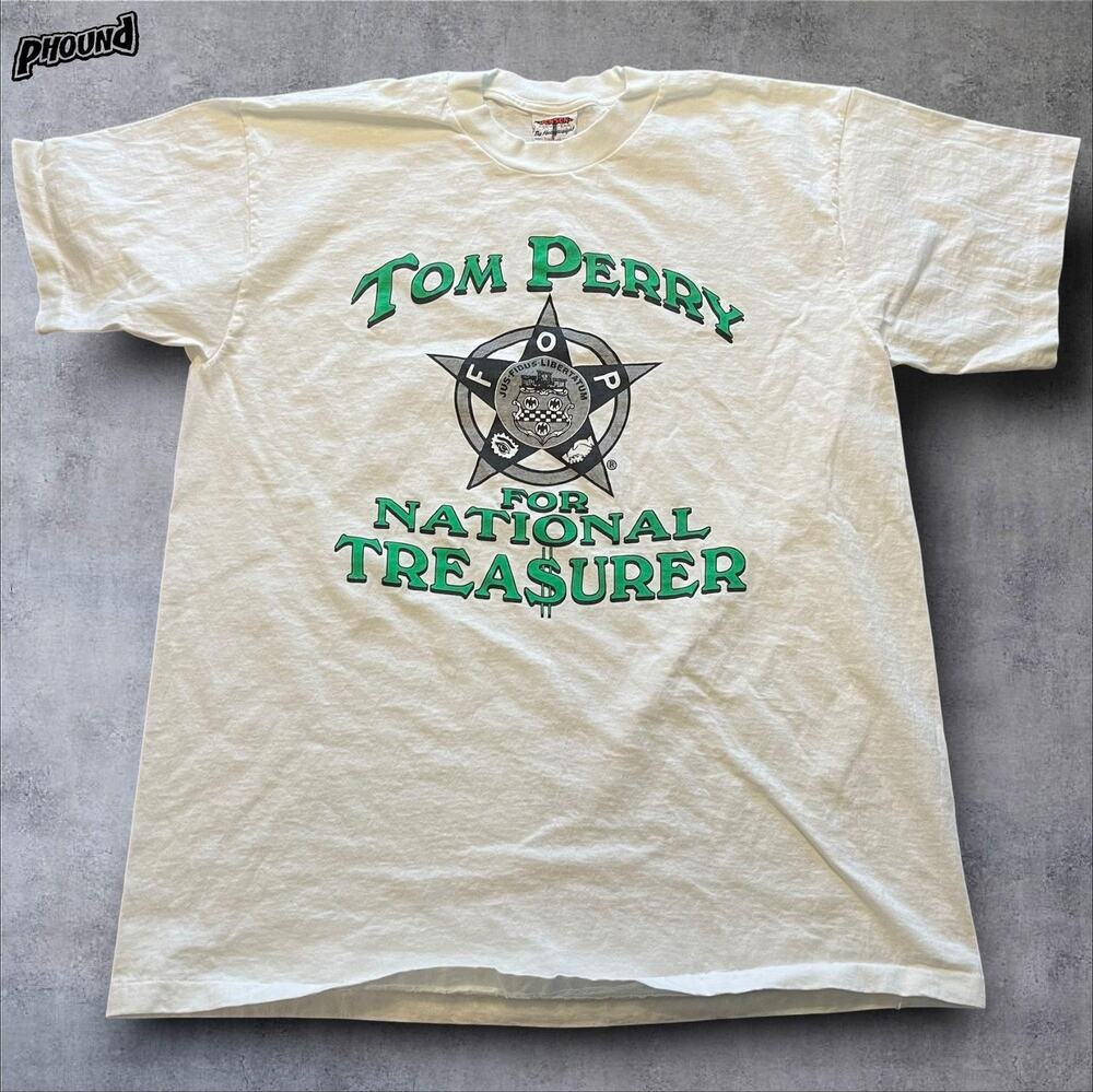 Vintage Tom Perry FOP National Treasurer Shirt Mens XL White Made USA 90s